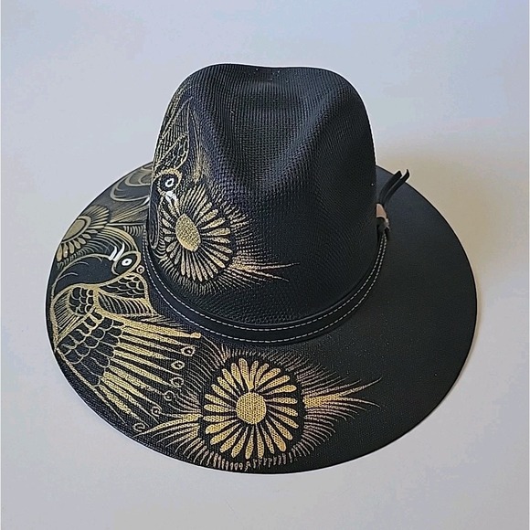 Hand Painted Structured Panama Hat Womens Made In Mexico Artsy Boho Festival - Picture 2 of 12